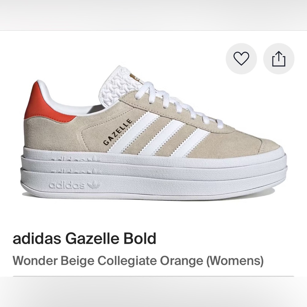 Hardly worn, size 6.5, beige and orange platform adidas gazelle sneakers